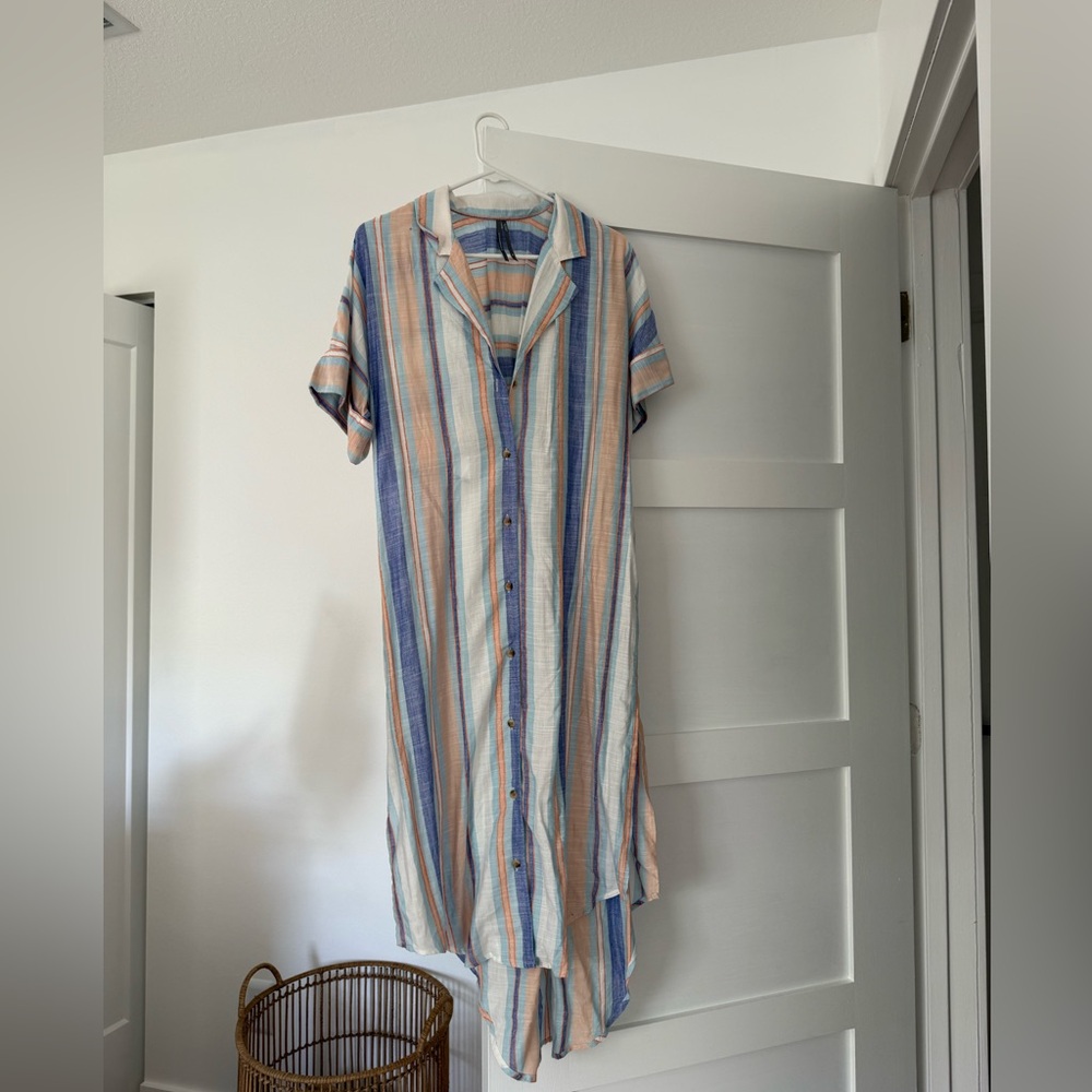 anthropologie st lucia striped midi dress/coverup size xs